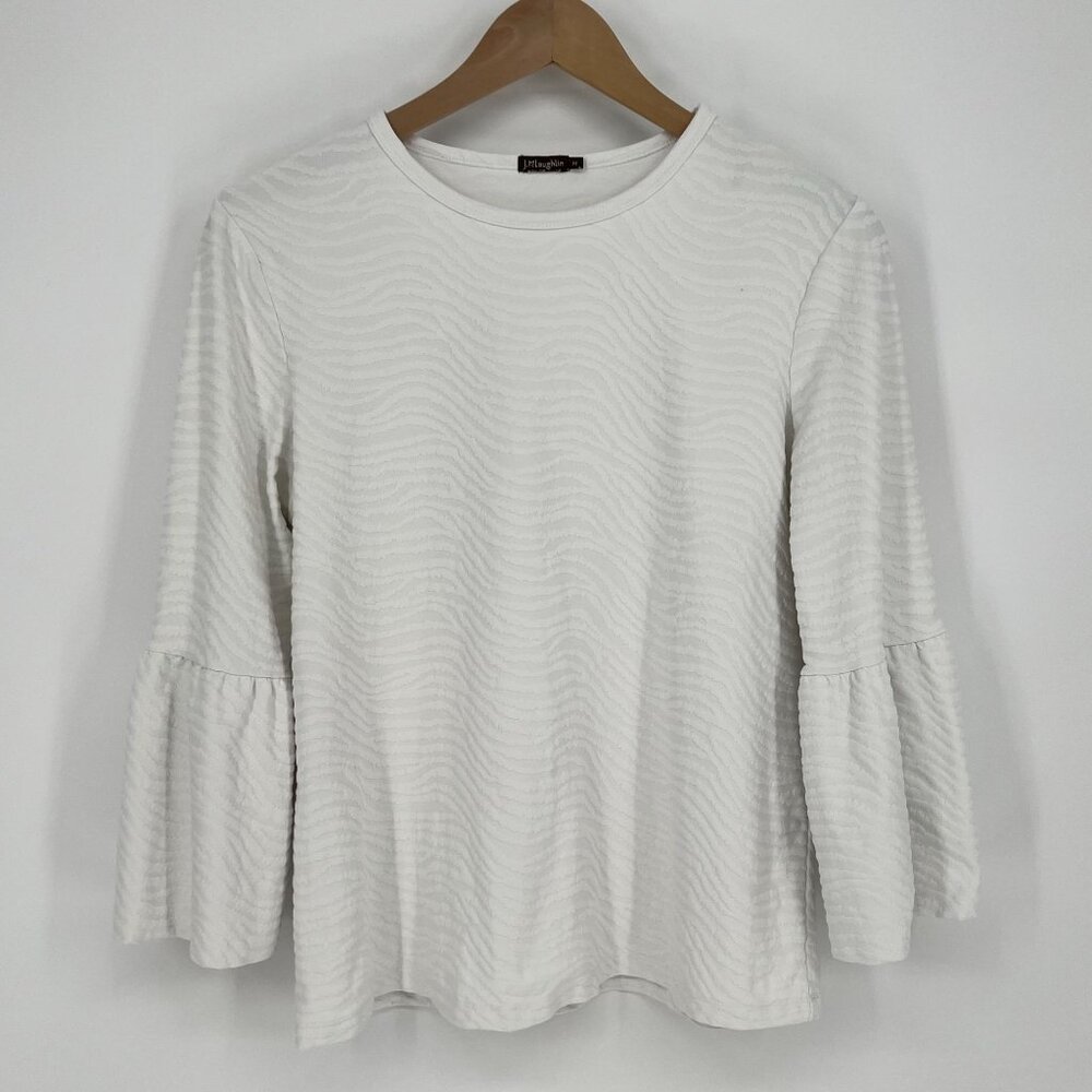 J. McLaughlin Womens Textured Bell Sleeve Top Size M White Catalina Cloth FLAWS